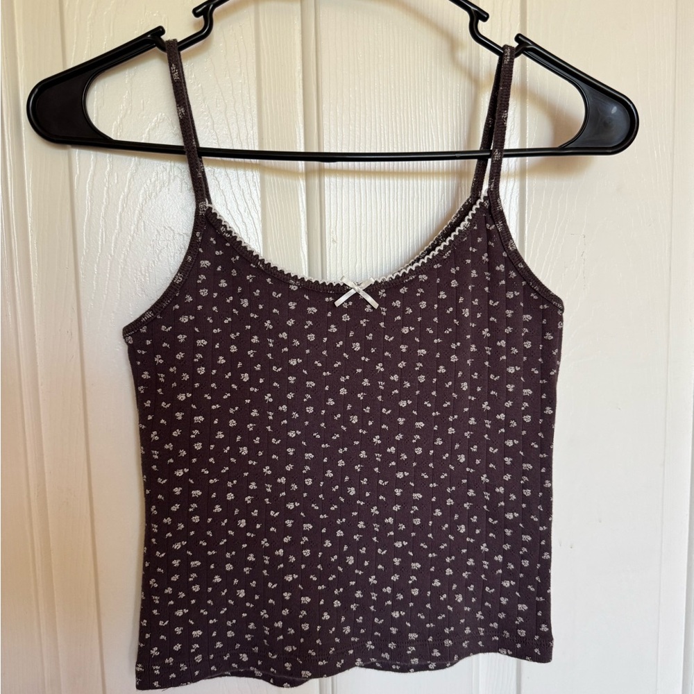 Brandy Melville Brown Floral Skylar Tank Top